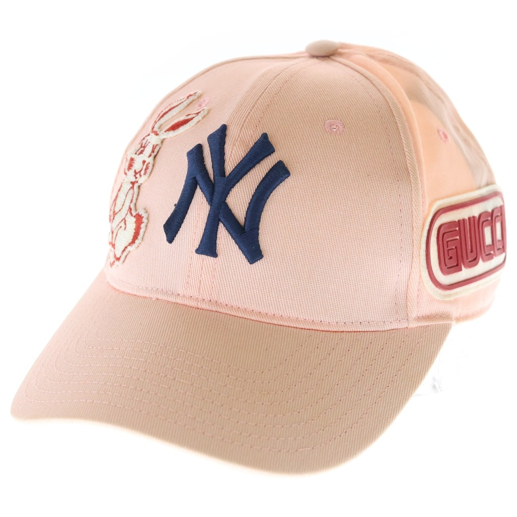 GUCCI(グッチ) NY ベースボールキャップ ピンク コットン ヤンキース アップリケ エンブロイダリー ウサギ ピンク 538561 レディース