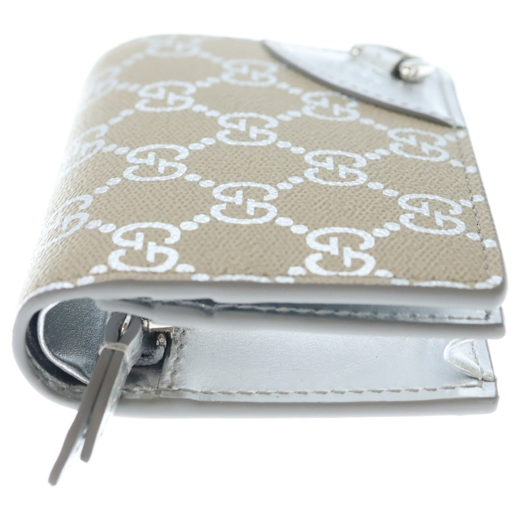 GUCCI(グッチ) GGエンブレム コンパクトウォレット 三つ折り財布 コインケース ベージュ PVC 820692 シルバー金具 レディース
