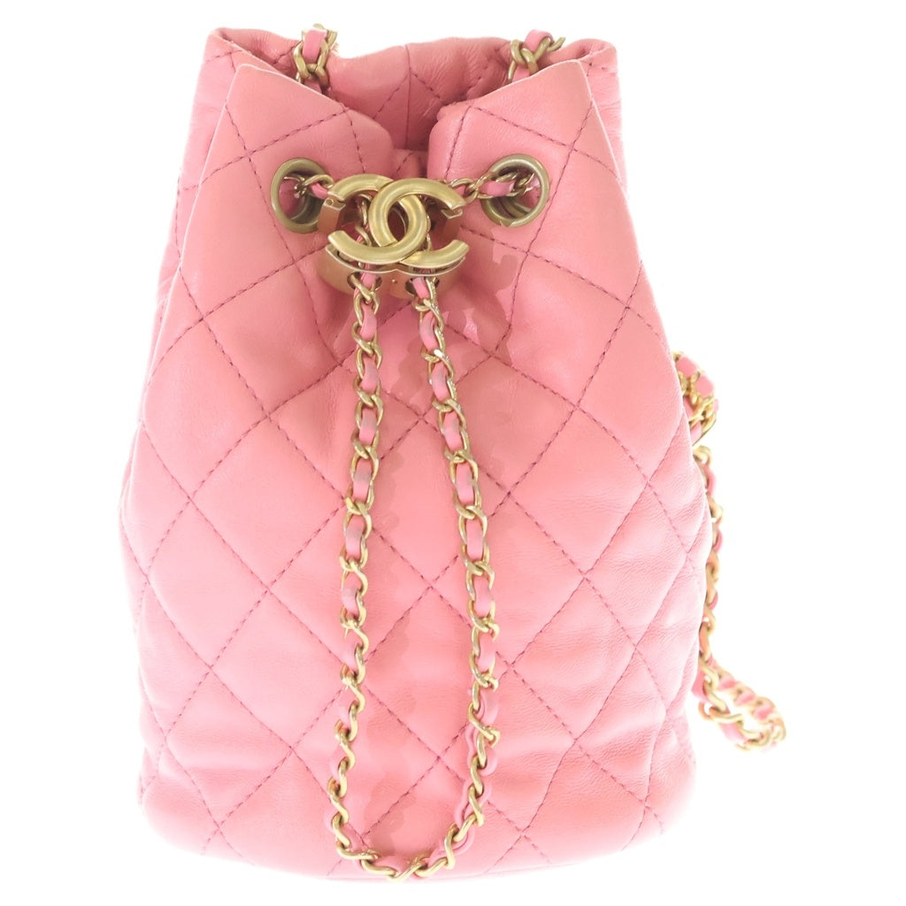 CHANEL(シャネル) ココマーク ココボール ラムスキン レザー 巾着 チェーンショルダーバッグ ピンク ゴールド金具 プレート AS1894 レディース