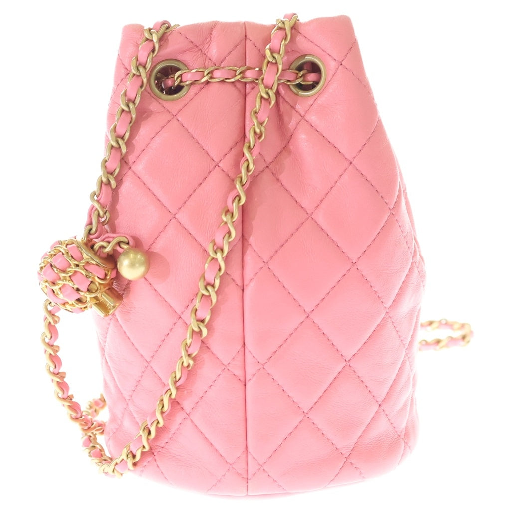 CHANEL(シャネル) ココマーク ココボール ラムスキン レザー 巾着 チェーンショルダーバッグ ピンク ゴールド金具 プレート AS1894 レディース