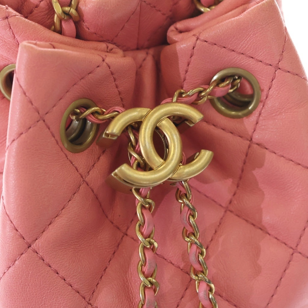 CHANEL(シャネル) ココマーク ココボール ラムスキン レザー 巾着 チェーンショルダーバッグ ピンク ゴールド金具 プレート AS1894 レディース