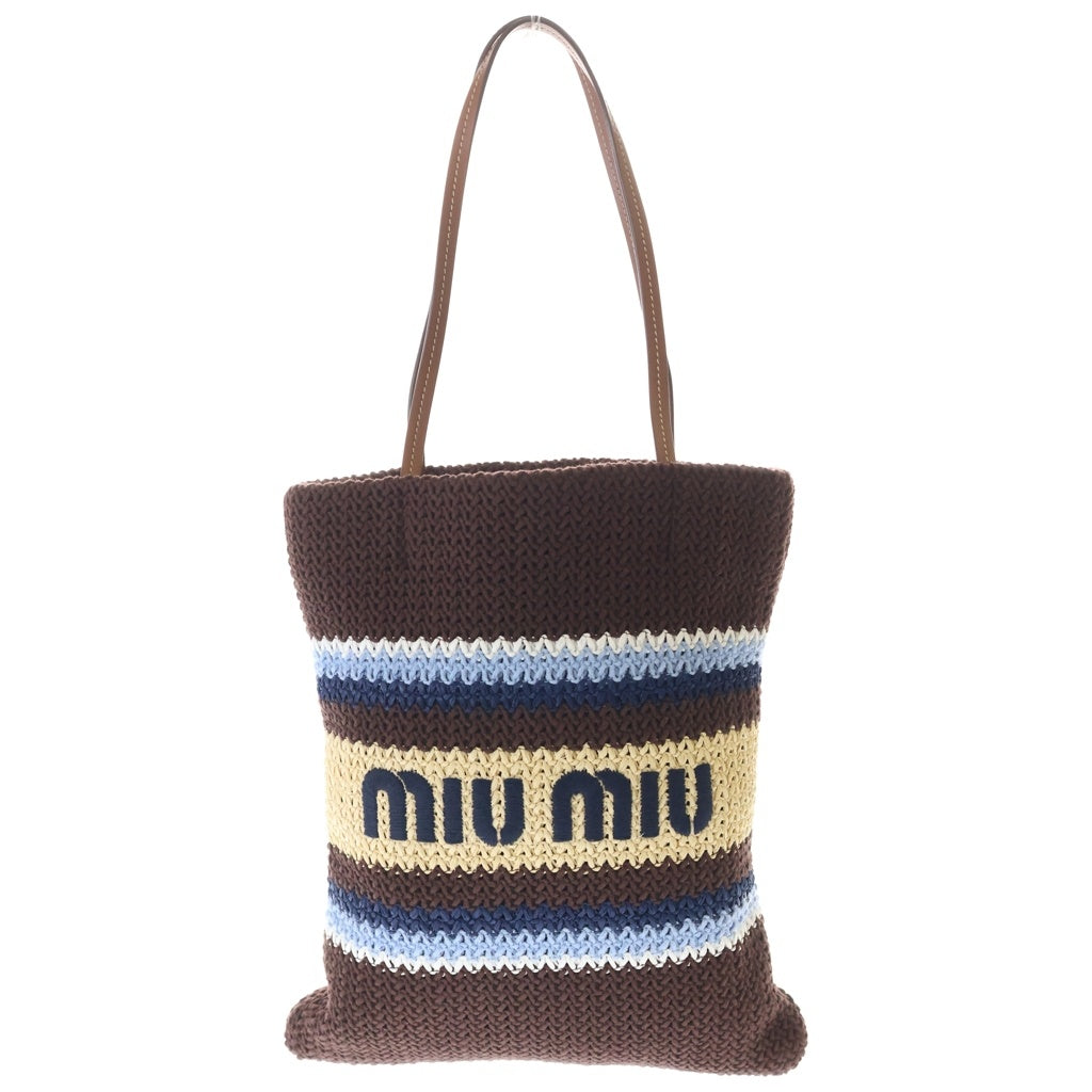 miumiu(ミュウミュウ) ラフィア エフェクト ウーブン トートバッグ ブラウン×ベージュ×ブルー レディース