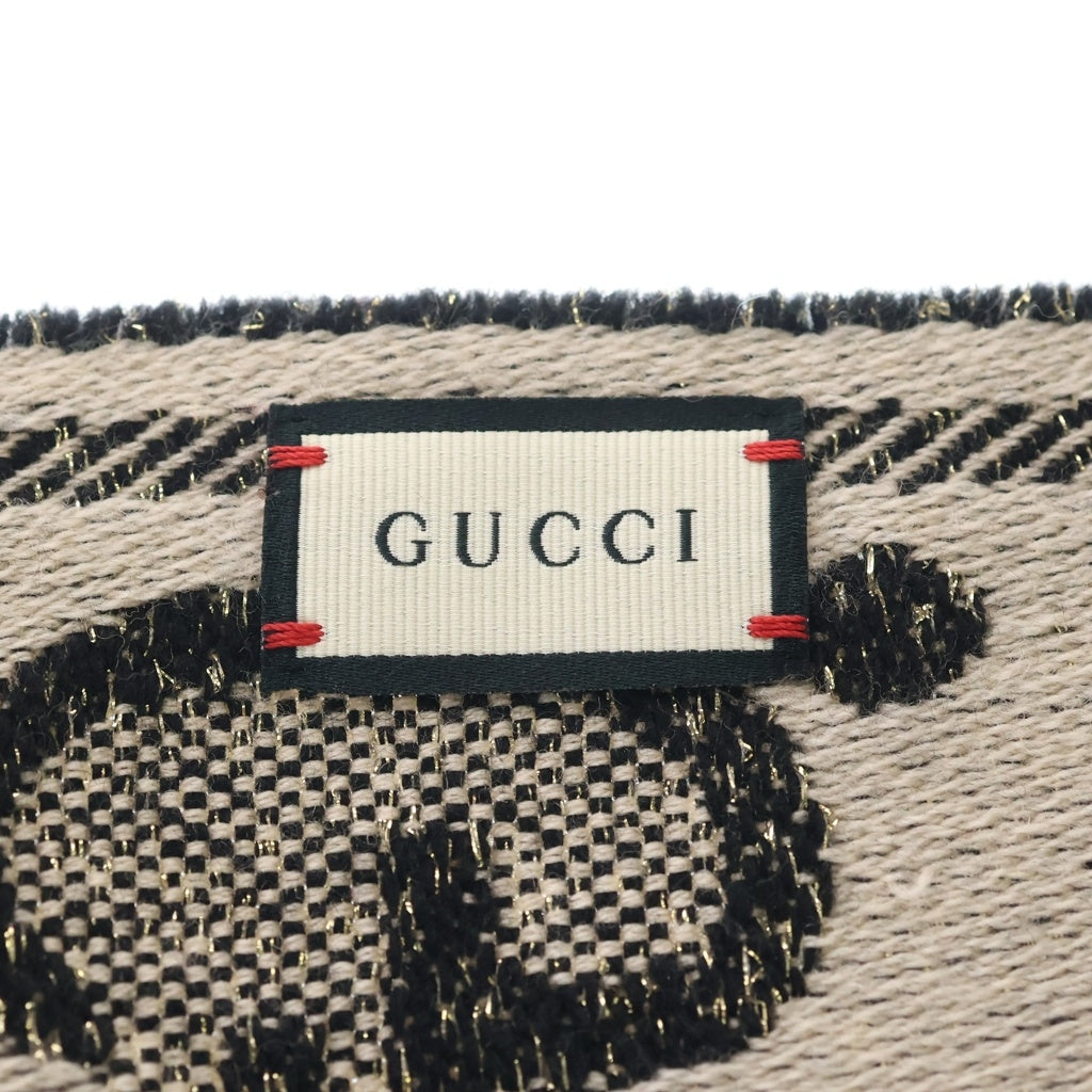 GUCCI(グッチ) マフラー 大判 ストール GG ジャカード ラメ ベージュ×ブラック レディース