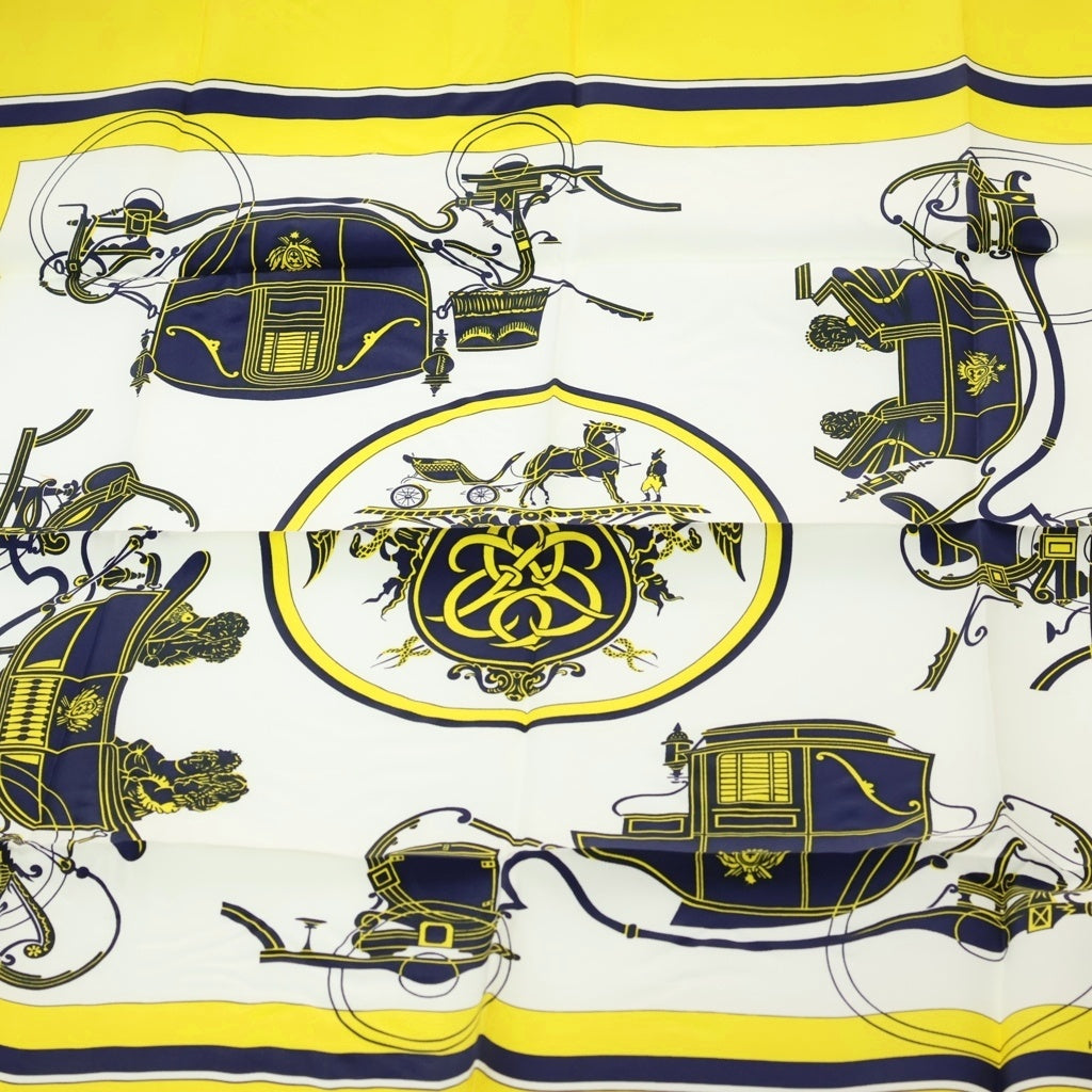 HERMES(エルメス) カレ90 Ex-Libris エクスリブリス 馬車 シルク スカーフ イエロー レディース
