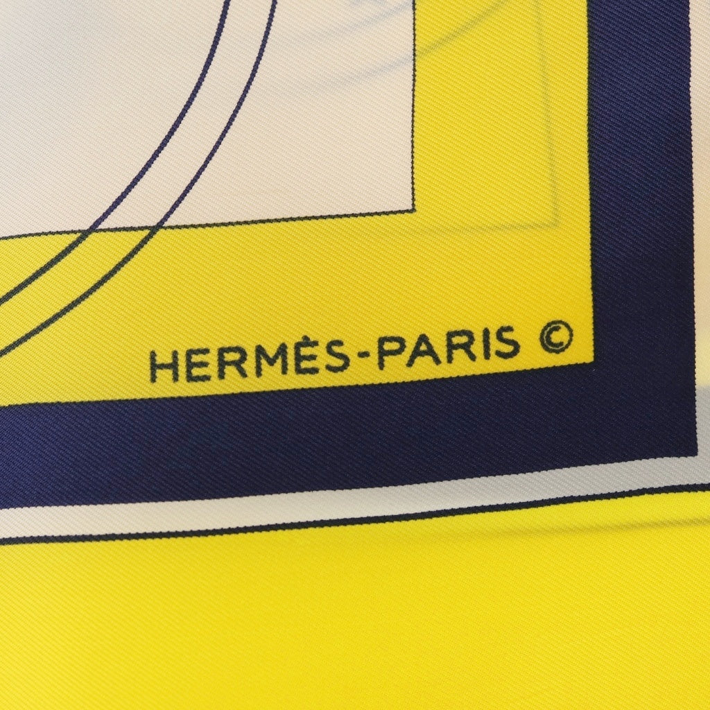 HERMES(エルメス) カレ90 Ex-Libris エクスリブリス 馬車 シルク スカーフ イエロー レディース