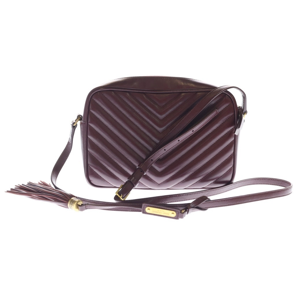 SAINT LAURENT PARIS(サンローランパリ) ルー カメラバッグ ショルダーバッグ フリンジ シェブロン Vステッチ ボルドー レッド レザー 574494 ゴールド金具 レディース