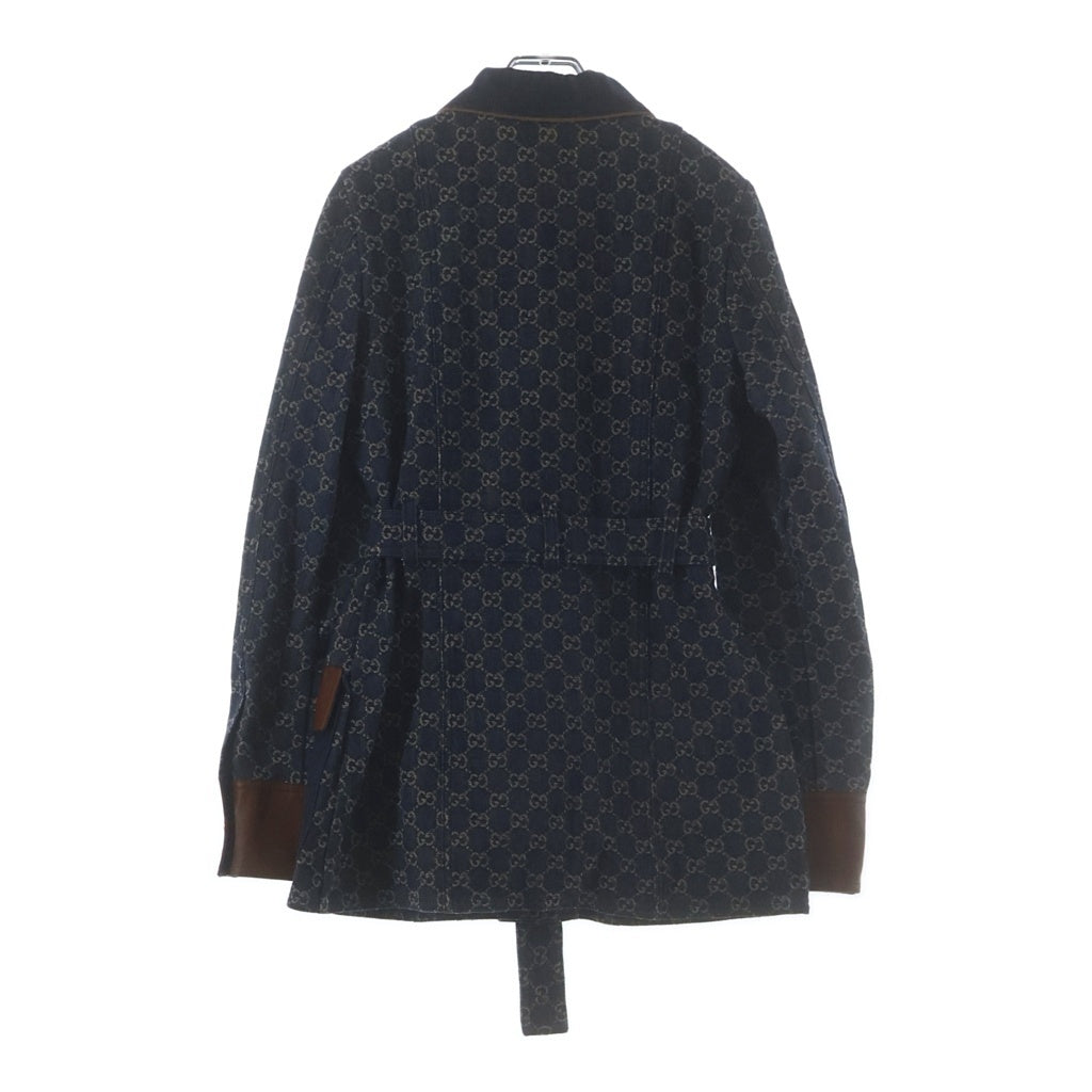 GUCCI(グッチ) GGデニム レザー切替 スクエアパッチ ベルテッド ジャケット インディゴブルー #40 652658 レディース