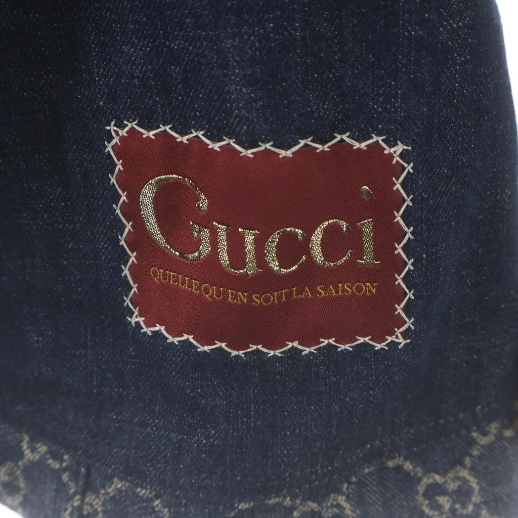 GUCCI(グッチ) GGデニム レザー切替 スクエアパッチ ベルテッド ジャケット インディゴブルー #40 652658 レディース