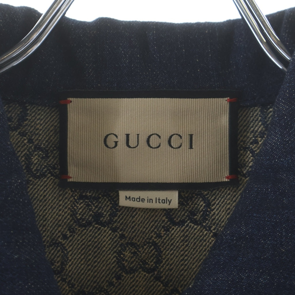 GUCCI(グッチ) GGデニム レザー切替 スクエアパッチ ベルテッド ジャケット インディゴブルー #40 652658 レディース