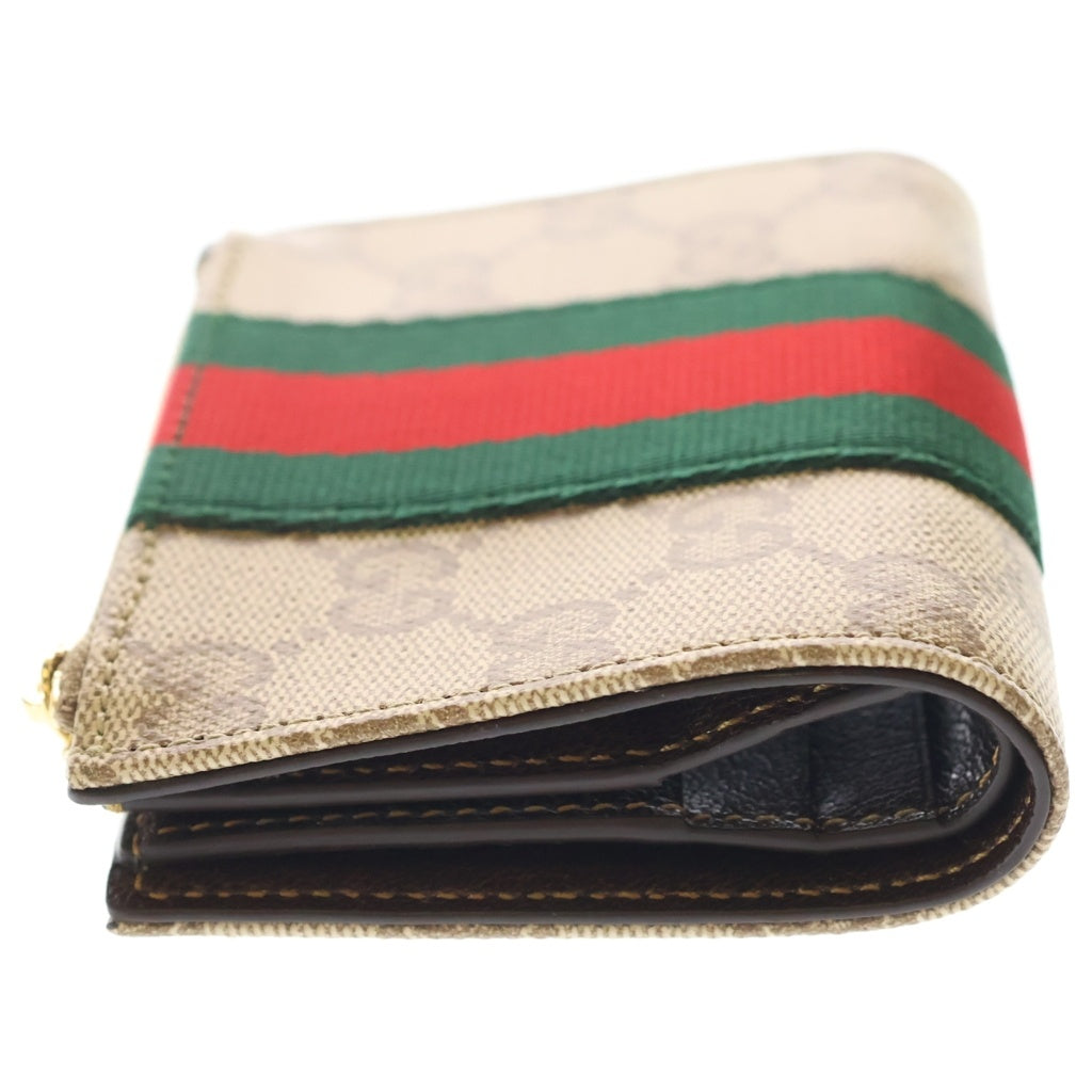 GUCCI(グッチ) GGコーティングキャンバス シェリーライン 二つ折り財布 876045 サンド&ダークブラウン ベージュ レディース