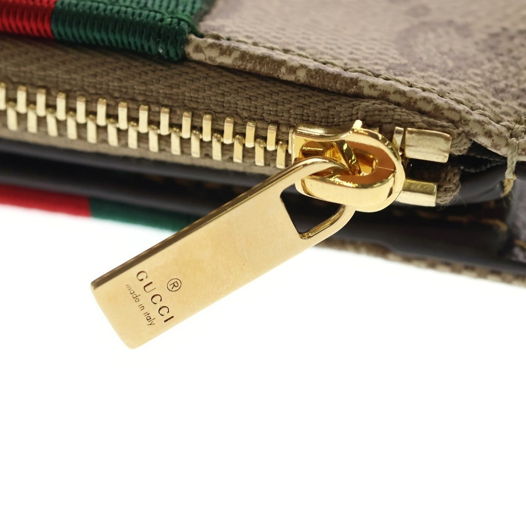 GUCCI(グッチ) GGコーティングキャンバス シェリーライン 二つ折り財布 876045 サンド&ダークブラウン ベージュ レディース