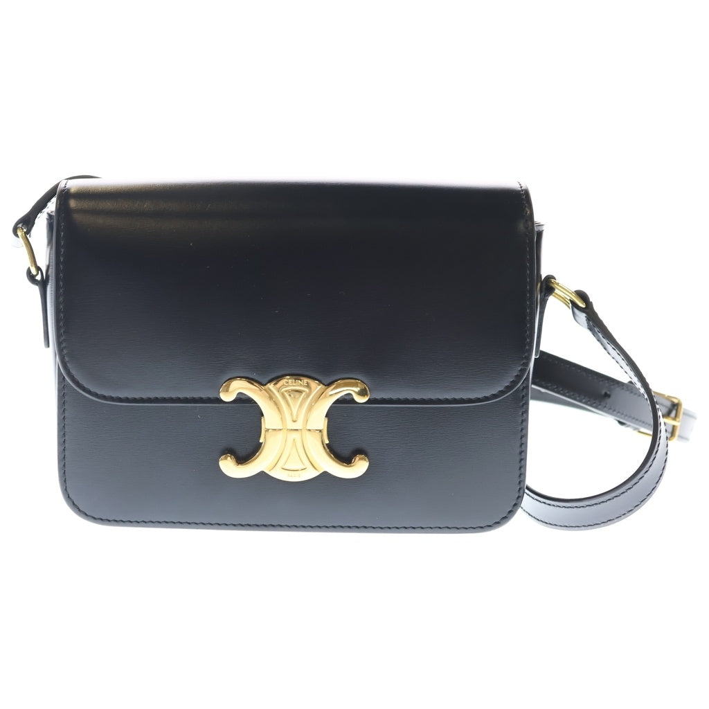 CELINE(セリーヌ) ティーン トリオンフ ショルダーバッグ ブラック シャイニーカーフスキン 188423BF4.38NO ゴールド金具 レディース