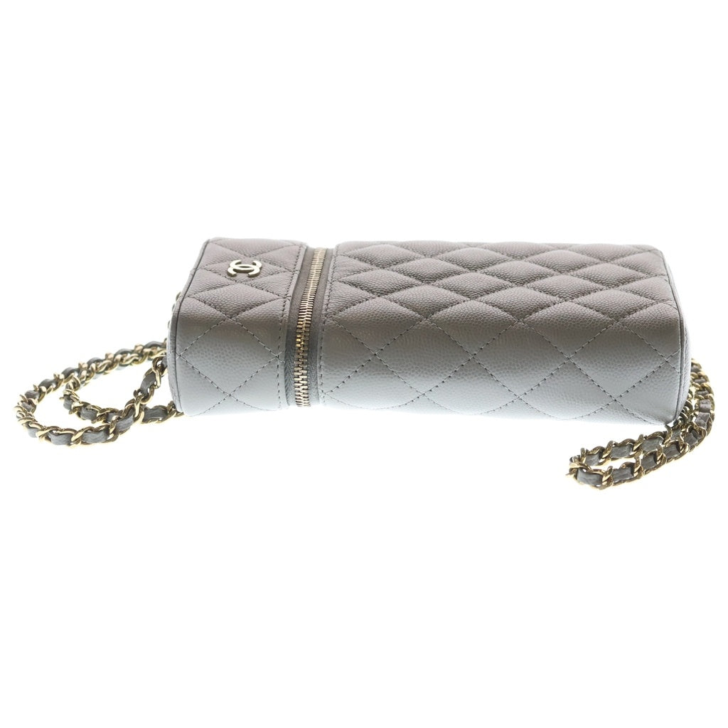 CHANEL(シャネル) マトラッセ クラシック バニティ キャビアスキン ゴールド金具 チェーンショルダーバック フォンケース AP2084 グレー レディース