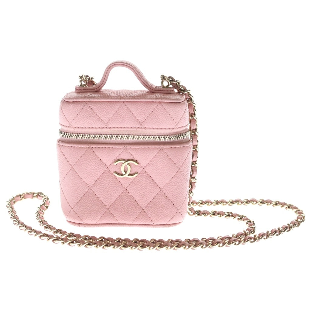 CHANEL(シャネル) マトラッセ ミニバニティ キャビアスキン チェーンショルダーバッグ トップハンドル ゴールド金具 ピンク 31番台 レディース