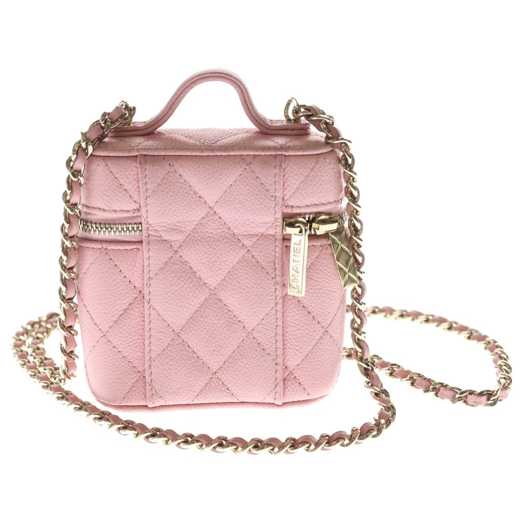 CHANEL(シャネル) マトラッセ ミニバニティ キャビアスキン チェーンショルダーバッグ トップハンドル ゴールド金具 ピンク 31番台 レディース