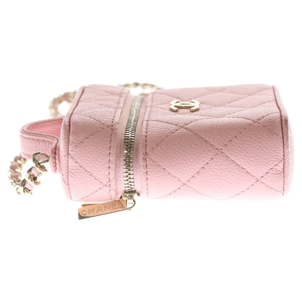 CHANEL(シャネル) マトラッセ ミニバニティ キャビアスキン チェーンショルダーバッグ トップハンドル ゴールド金具 ピンク 31番台 レディース