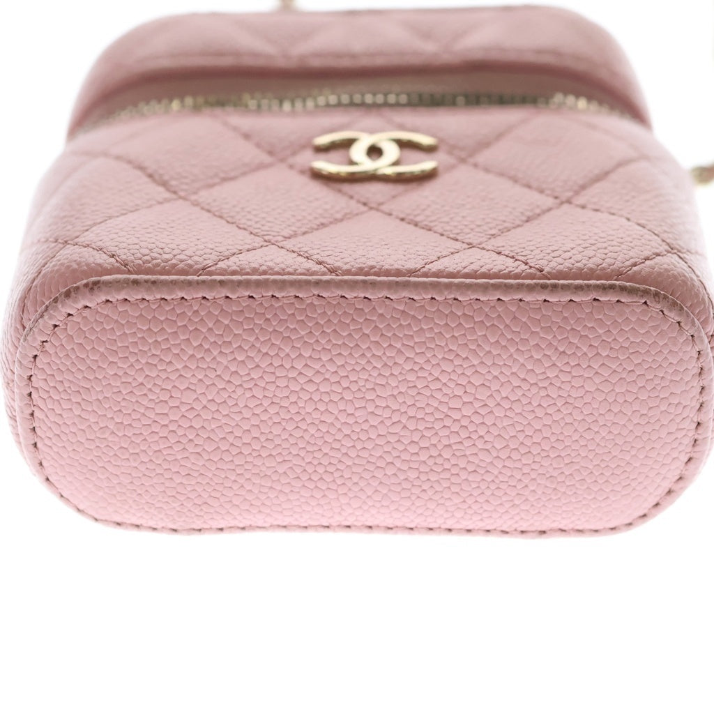 CHANEL(シャネル) マトラッセ ミニバニティ キャビアスキン チェーンショルダーバッグ トップハンドル ゴールド金具 ピンク 31番台 レディース