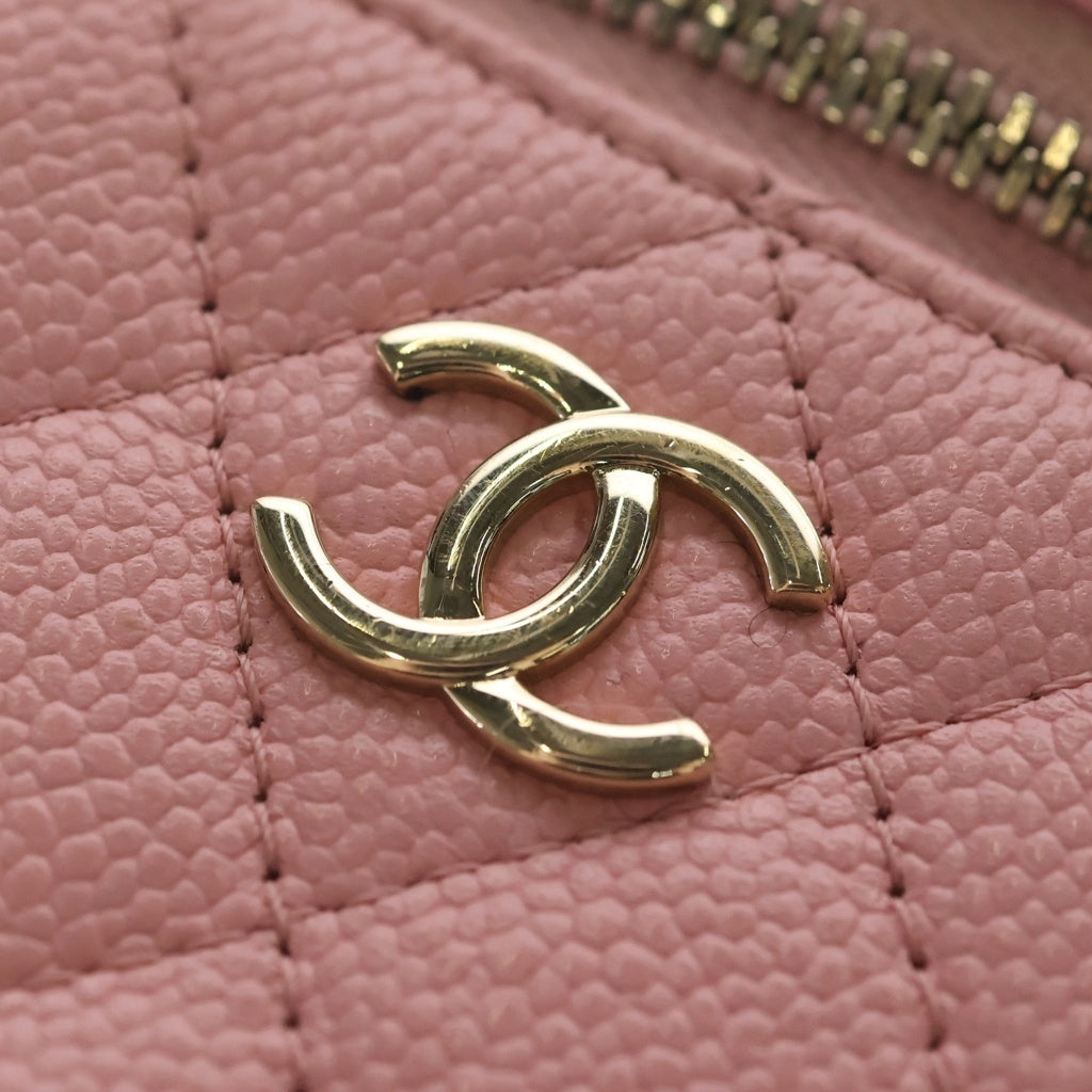 CHANEL(シャネル) マトラッセ ミニバニティ キャビアスキン チェーンショルダーバッグ トップハンドル ゴールド金具 ピンク 31番台 レディース