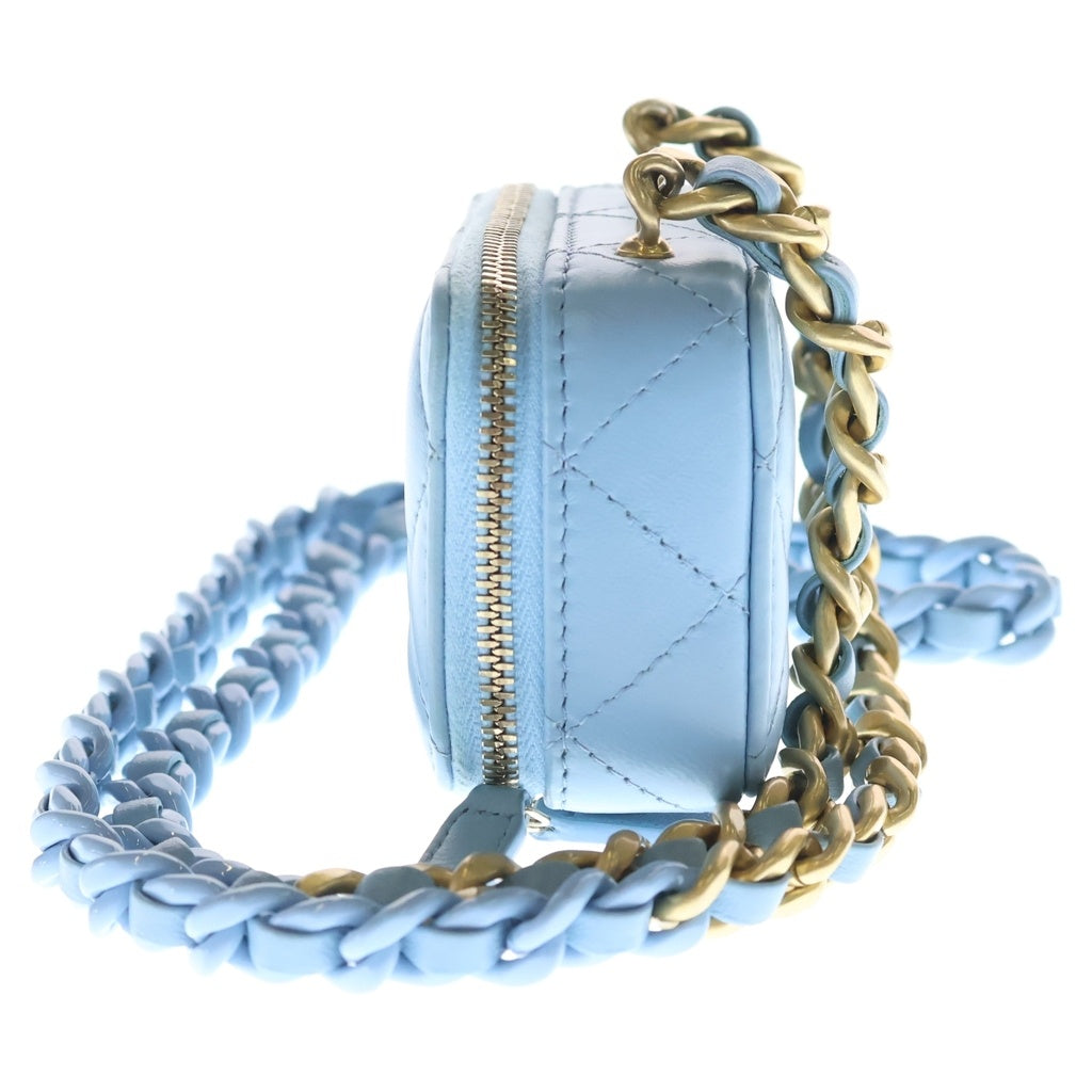 CHANEL(シャネル) マトラッセ ラムスキン ゴールド金具 ミニ チェーンショルダーバック チェーンウォレット コインケース AP2738 ライトブルー レディース