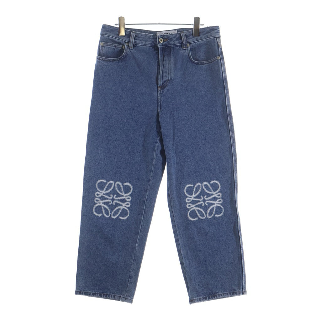 LOEWE(ロエベ) ANAGRAM CROPPED アナグラム クロップド ワイドデニムパンツ ジーンズ ロゴ ブルー S359Y11X90 レディース