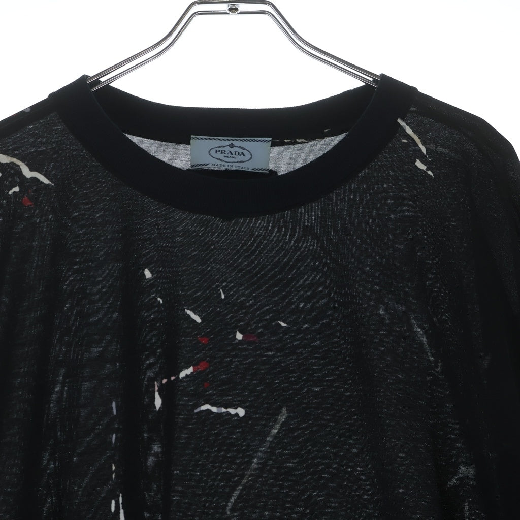 PRADA(プラダ) リップスティック プリントドッキング長袖ワンピース ドレス ブラック/ホワイト/レッド 34574 S182 1SFV レディース