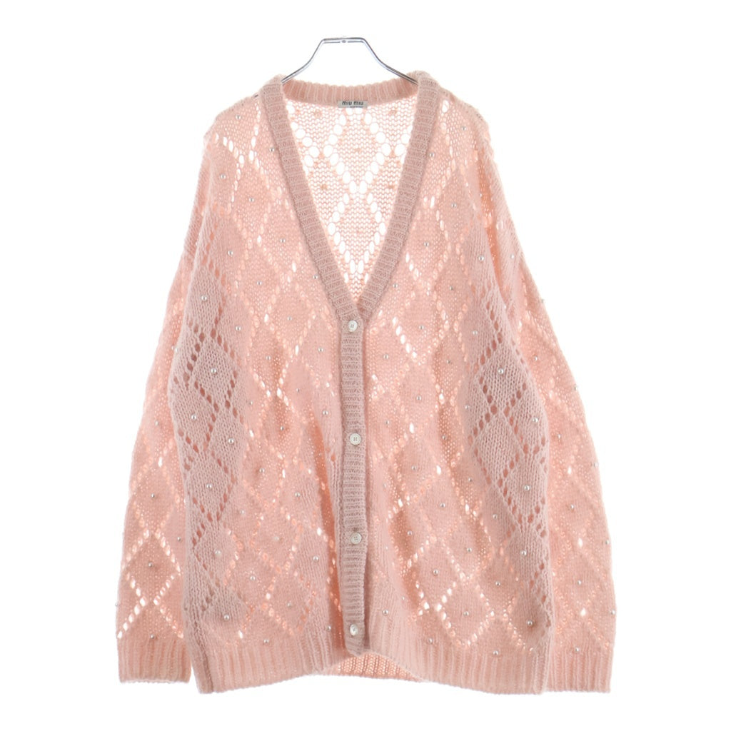 miumiu(ミュウミュウ) パール装飾 モヘア混 カシミヤ ニット カーディガン ピンク レディース MMF189