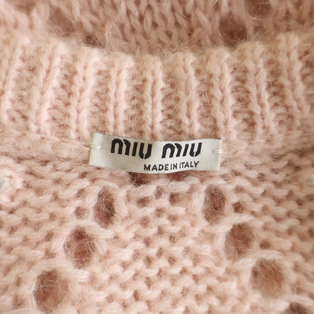 miumiu(ミュウミュウ) パール装飾 モヘア混 カシミヤ ニット カーディガン ピンク レディース MMF189