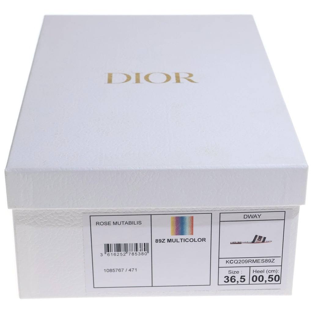 Christian Dior(クリスチャンディオール) ロゴ フラワー総柄 キャンバス レザー フラット スライドサンダル シューズ レディース ホワイト KCQ209RMES89Z