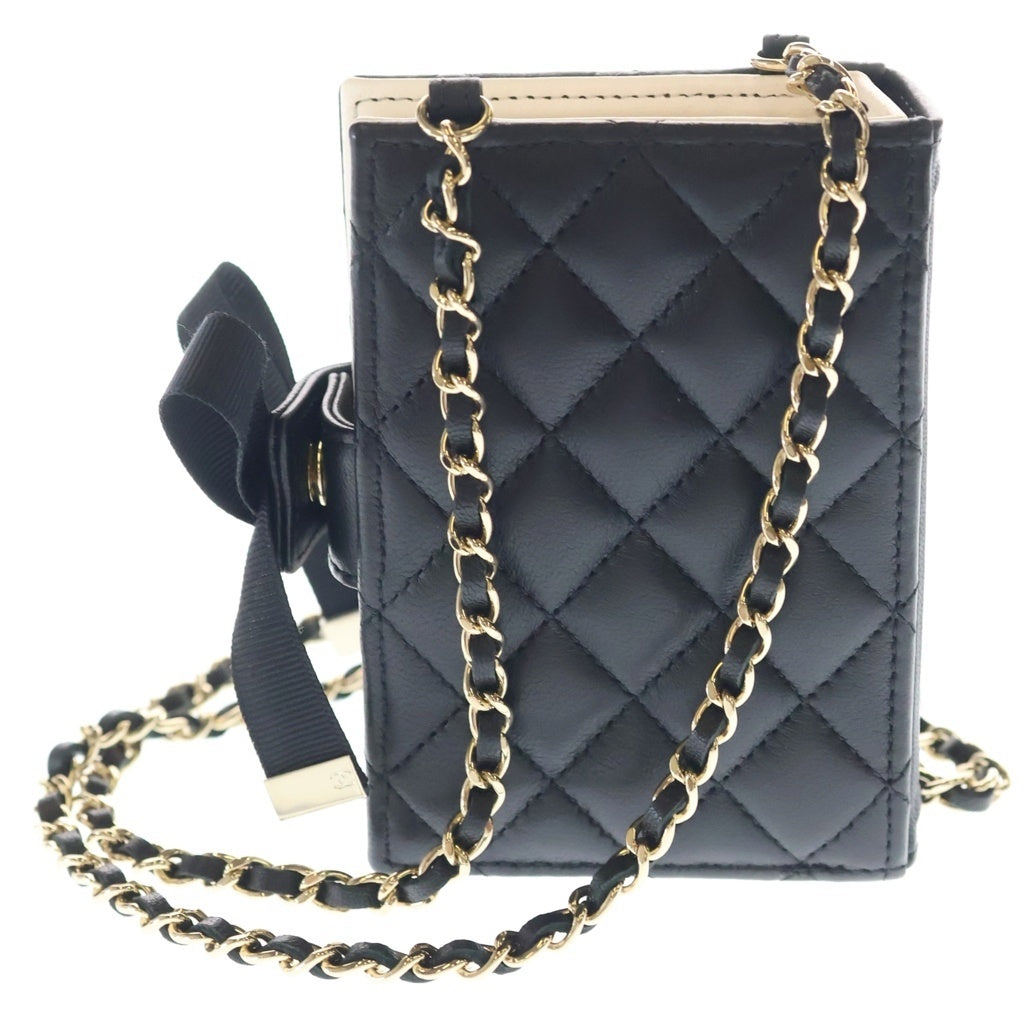 CHANEL(シャネル) ブックカードケース ミニバッグ チェーンショルダーバッグ ブラック ラムスキン AP2954 ゴールド金具 レディース