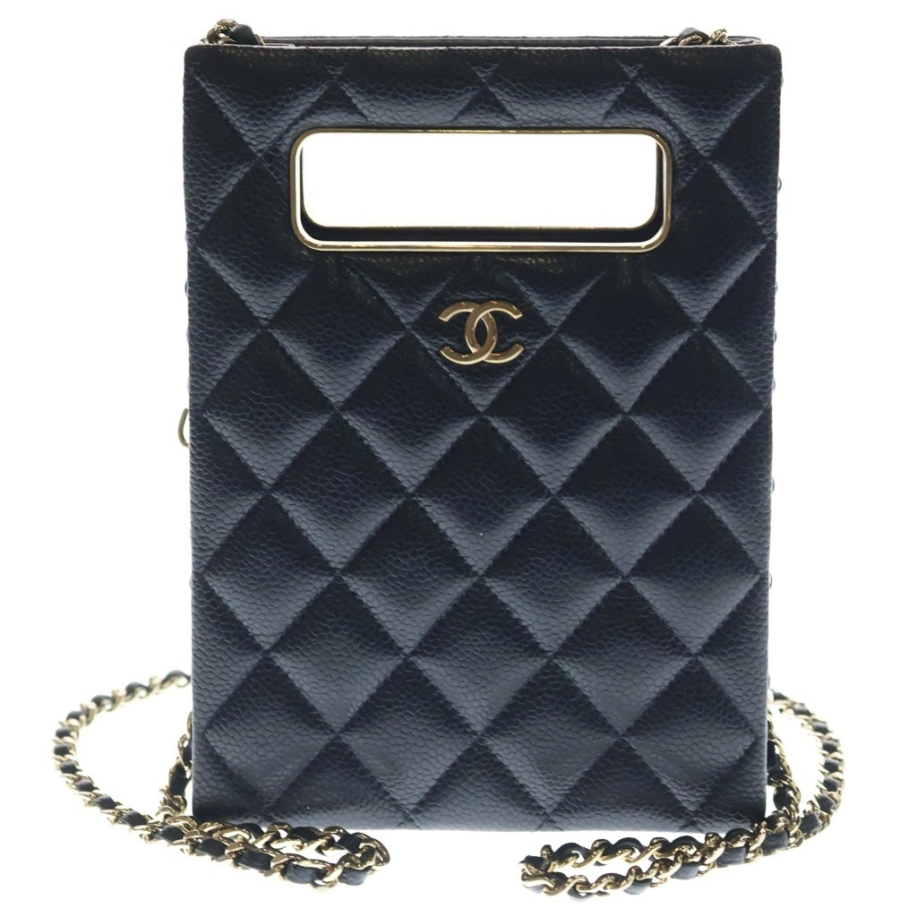 CHANEL(シャネル) イヴニングバッグ キャビアスキン レザー チェーンショルダーバッグ ミニバッグ ゴールド金具 ブラック AS3314 プレート レディース