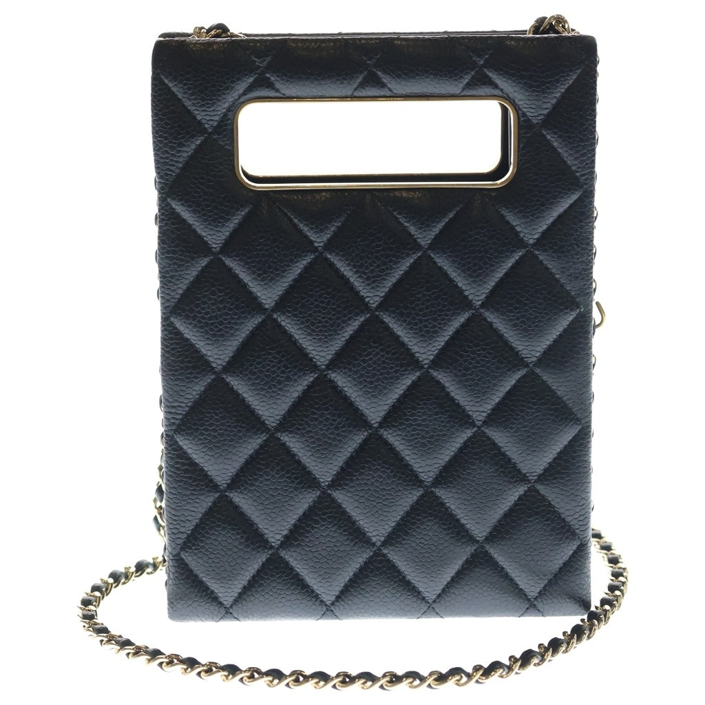 CHANEL(シャネル) イヴニングバッグ キャビアスキン レザー チェーンショルダーバッグ ミニバッグ ゴールド金具 ブラック AS3314 プレート レディース