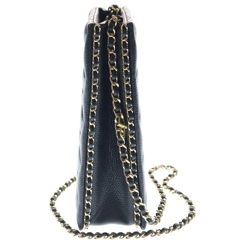 CHANEL(シャネル) イヴニングバッグ キャビアスキン レザー チェーンショルダーバッグ ミニバッグ ゴールド金具 ブラック AS3314 プレート レディース