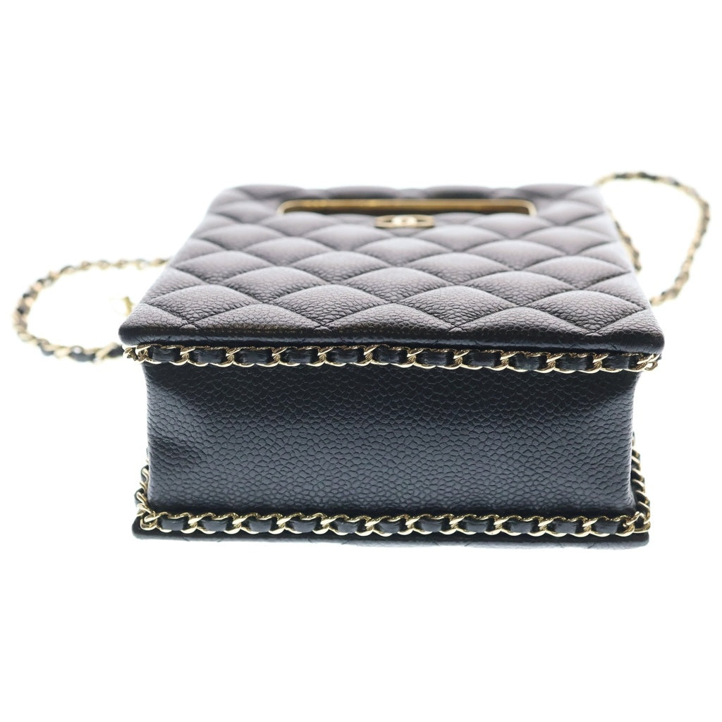 CHANEL(シャネル) イヴニングバッグ キャビアスキン レザー チェーンショルダーバッグ ミニバッグ ゴールド金具 ブラック AS3314 プレート レディース