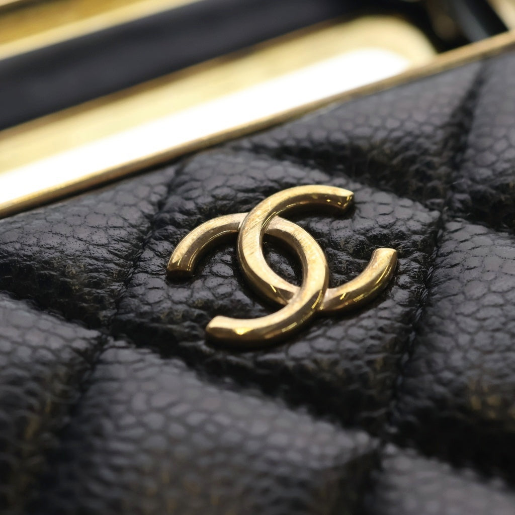 CHANEL(シャネル) イヴニングバッグ キャビアスキン レザー チェーンショルダーバッグ ミニバッグ ゴールド金具 ブラック AS3314 プレート レディース