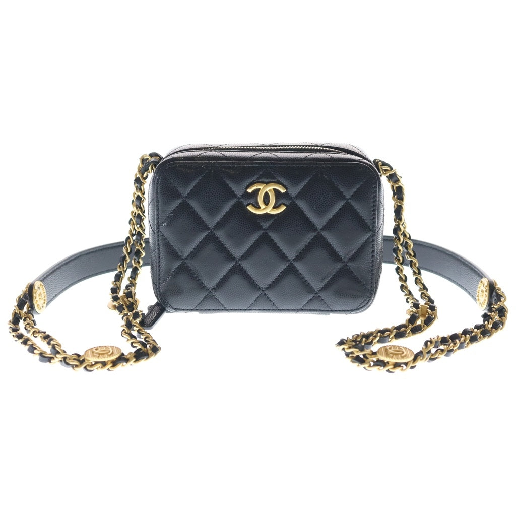 CHANEL(シャネル) ミニカメラバッグ ショルダーバッグ チェーンバッグ ブラック キャビアスキン AP2858 ゴールド金具 レディース
