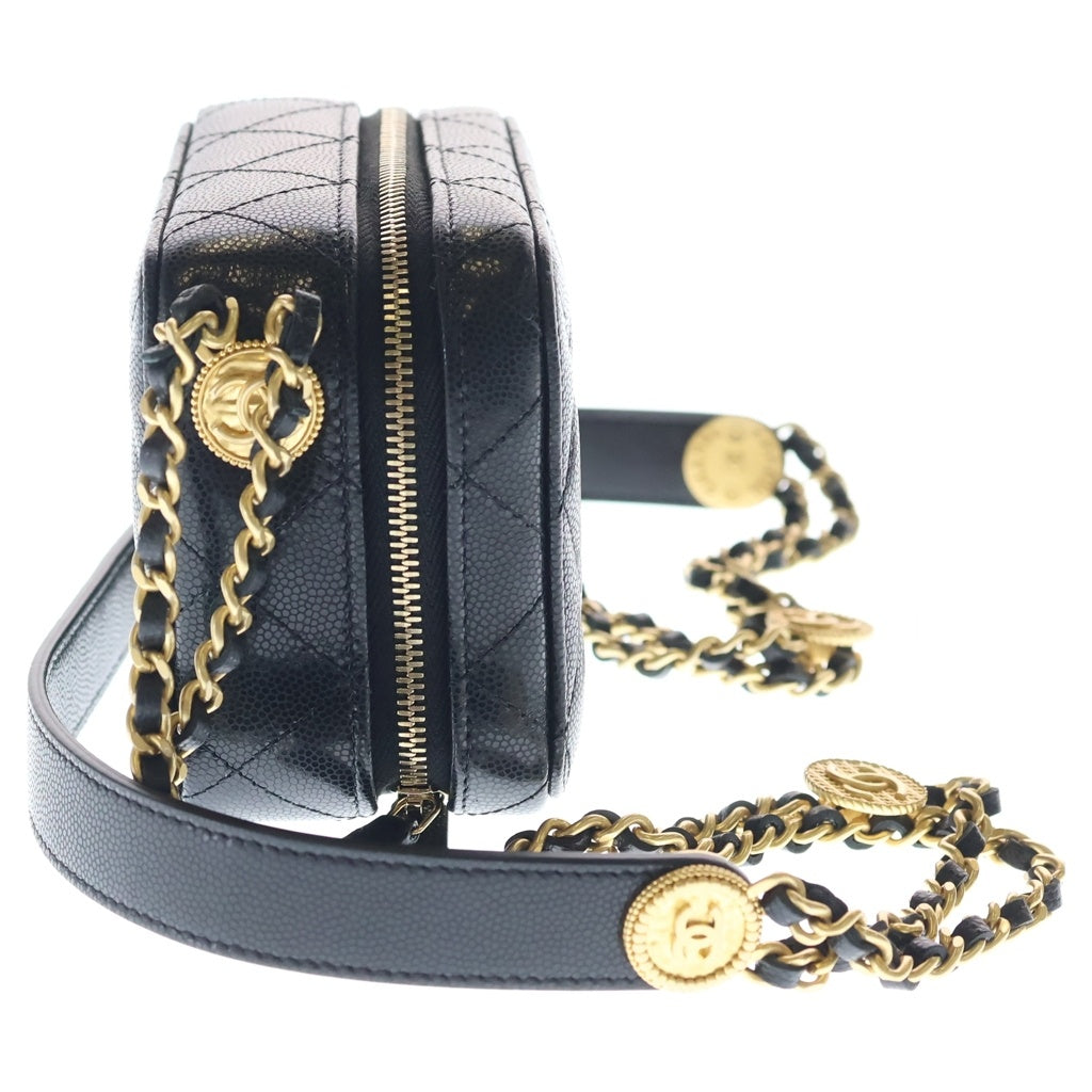 CHANEL(シャネル) ミニカメラバッグ ショルダーバッグ チェーンバッグ ブラック キャビアスキン AP2858 ゴールド金具 レディース