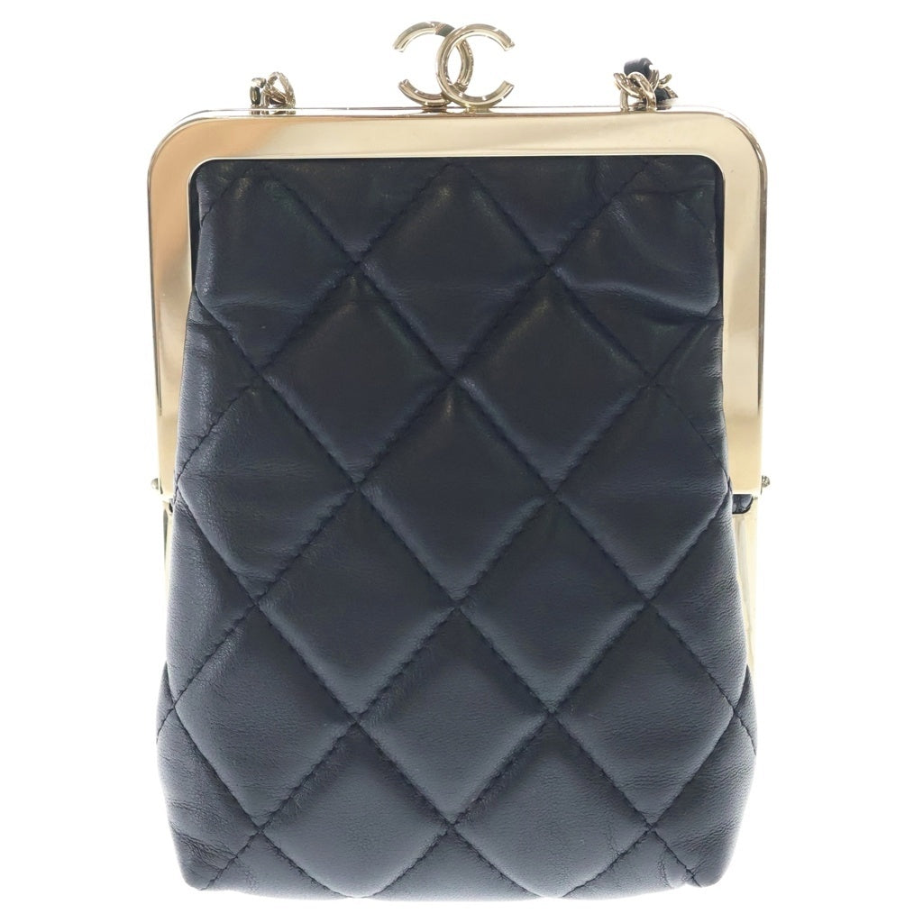 CHANEL(シャネル) マトラッセ チェーンクラッチ ショルダーバッグ ミニバッグ ブラック ラムスキン AP2496 ゴールド金具 レディース