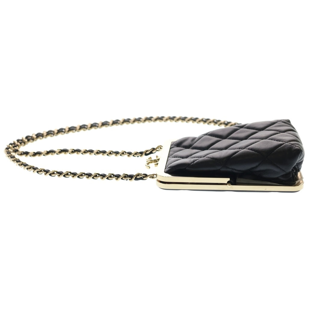 CHANEL(シャネル) マトラッセ チェーンクラッチ ショルダーバッグ ミニバッグ ブラック ラムスキン AP2496 ゴールド金具 レディース