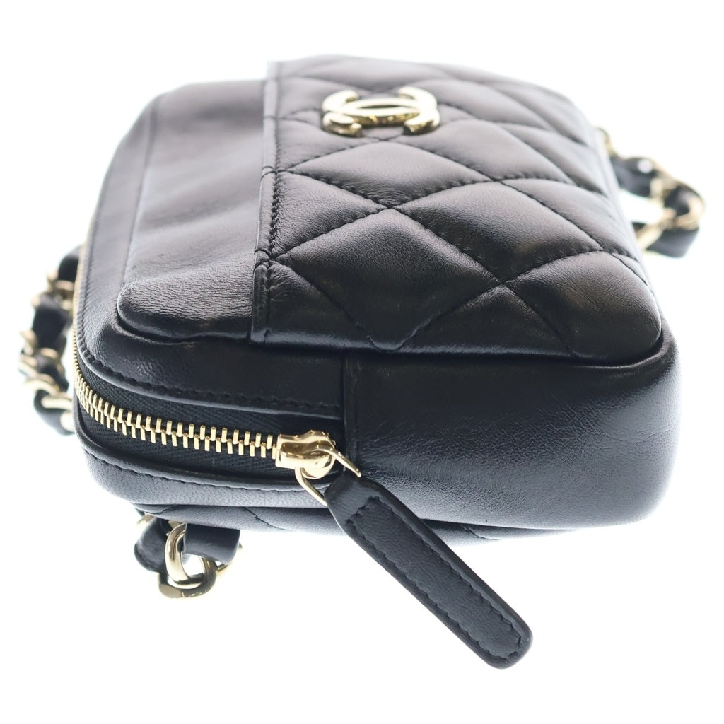 CHANEL(シャネル) マトラッセ ラムスキン レザー ショルダー ウエスト ミニ バッグ ブラック ゴールド金具 29番台 AP1192 レディース