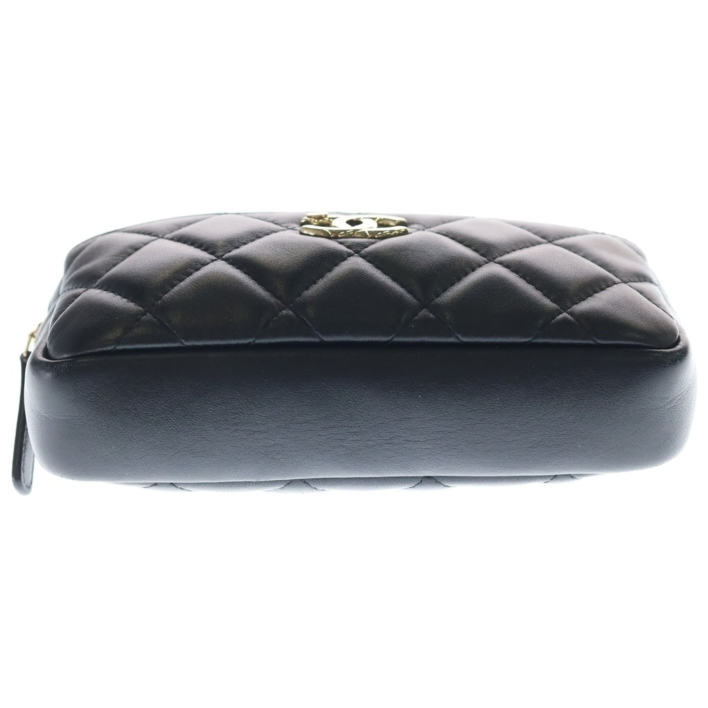 CHANEL(シャネル) マトラッセ ラムスキン レザー ショルダー ウエスト ミニ バッグ ブラック ゴールド金具 29番台 AP1192 レディース