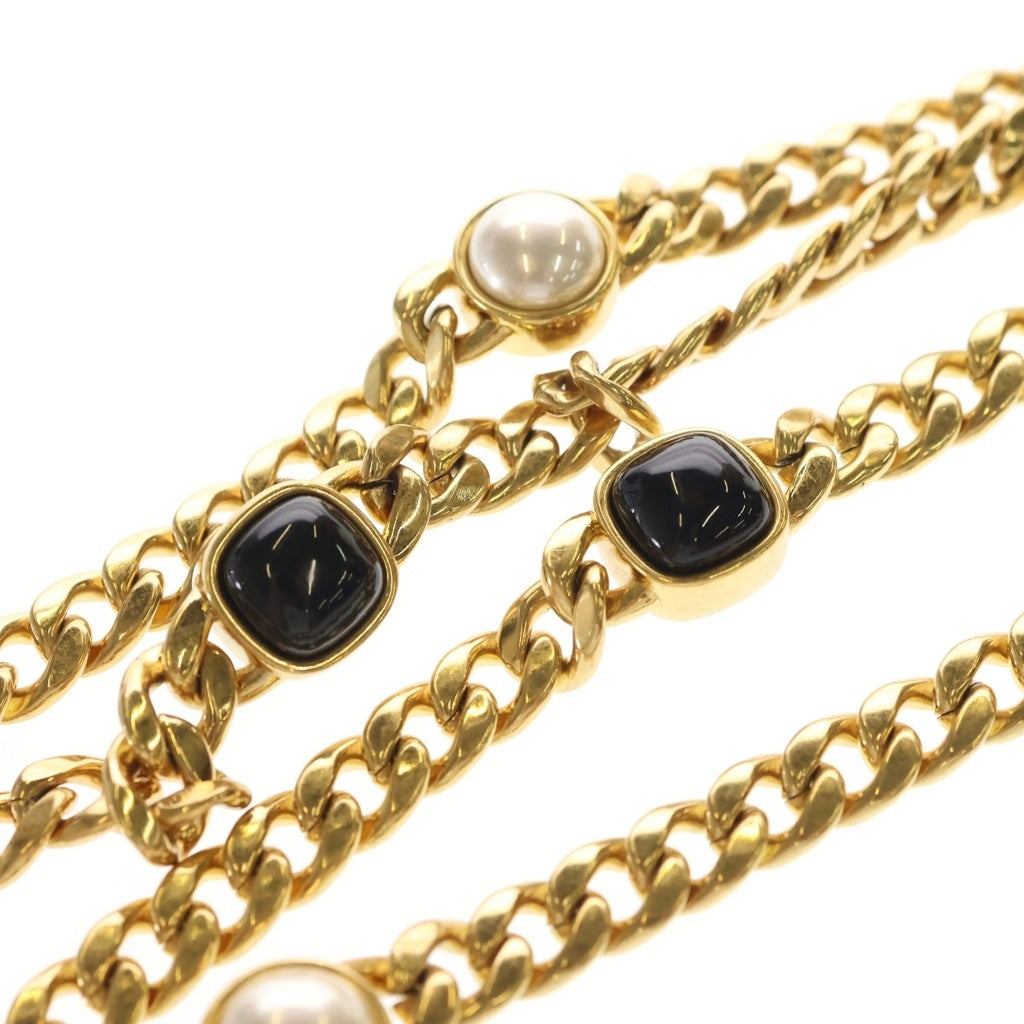 CHANEL(シャネル) マトラッセ パールチェーン ラムスキン レザー ショルダー ウォレット ミニバッグ ゴールド金具 ブラック シール レディース
