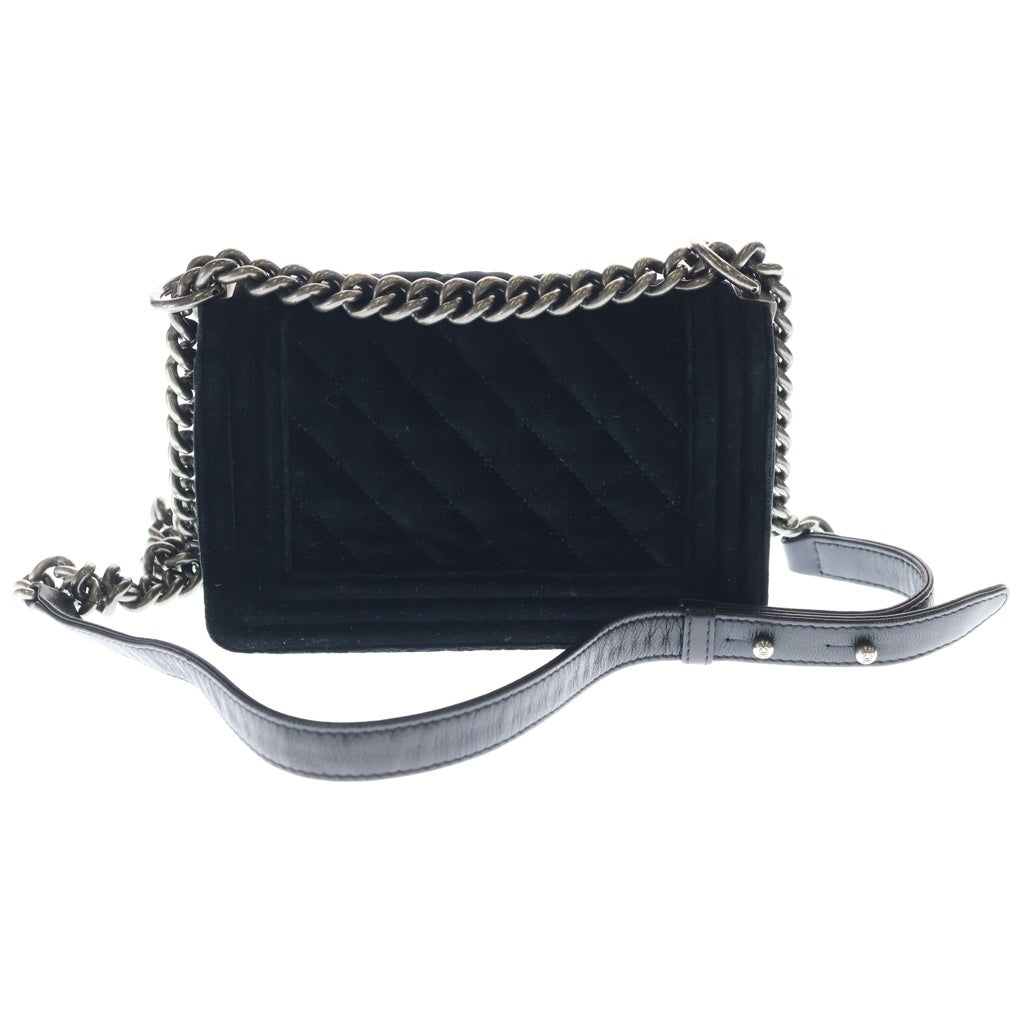 CHANEL(シャネル) ボーイシャネル ベロア ショルダーバッグ チェーンバッグ ブラック シルバー金具 レディース