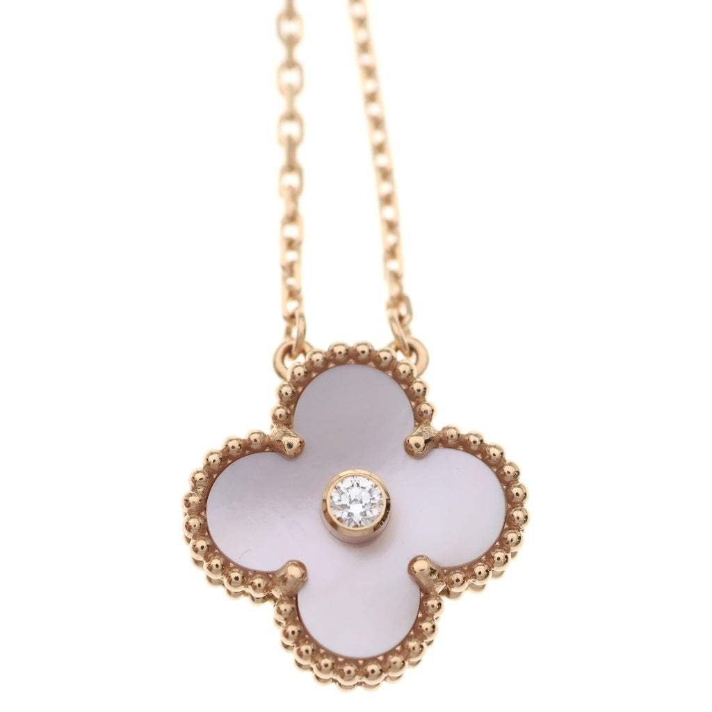 Van Cleef & Arpels(ヴァンクリーフアンドアーペル) ヴィンテージアルハンブラ ピンクマザーオブパール 1Pダイヤ 2025年ホリデー限定 Au750 K18PG ネックレス VCARPMOP00 ピンクゴールド VCARPMOPOO レディース