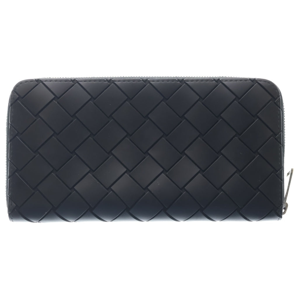 BOTTEGA VENETA(ボッテガヴェネタ) イントレチャート ラウンドファスナー長財布 ロングウォレット ブラック ラバー シルバー金具