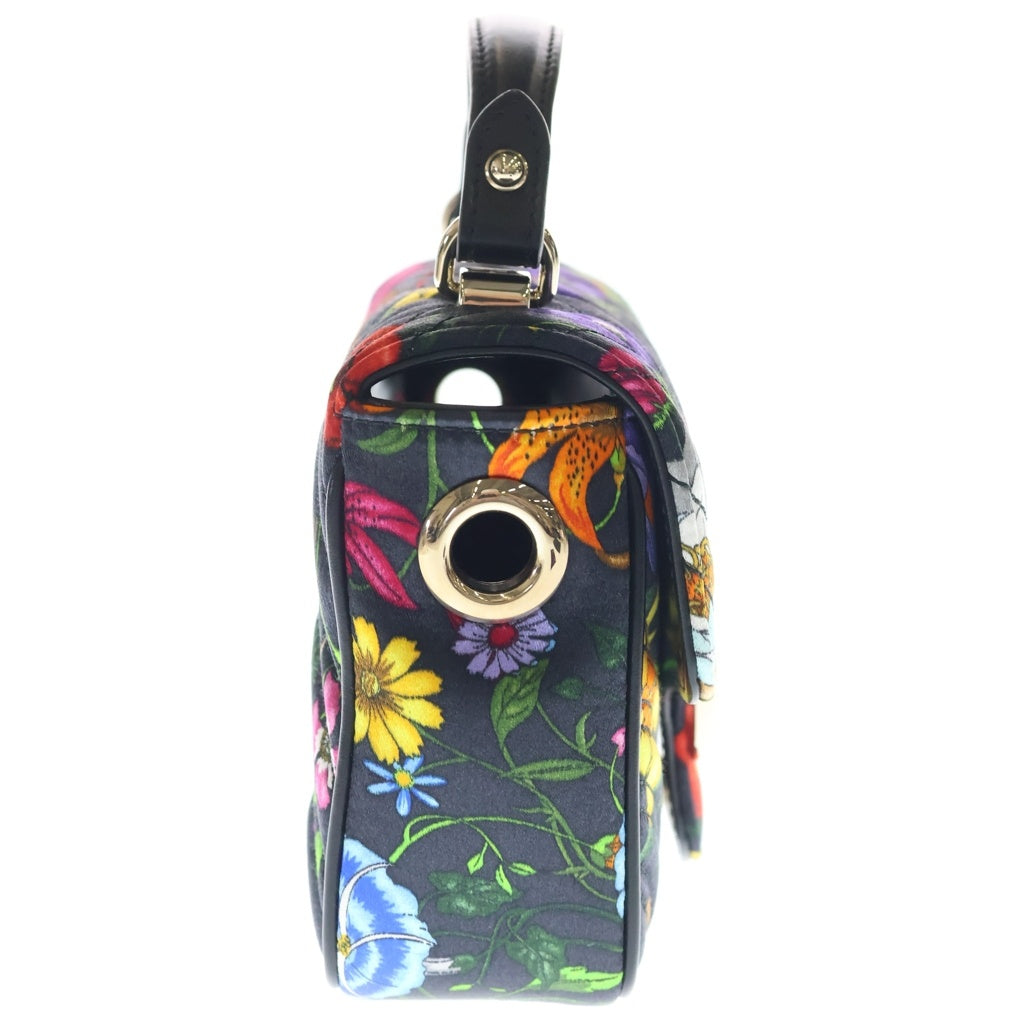 GUCCI(グッチ) GGマーモント ミニ トップハンドル 花柄 フローラル柄 サテン 2WAYショルダーバッグ ハンドバッグ 811238 黒/マルチカラー レディース