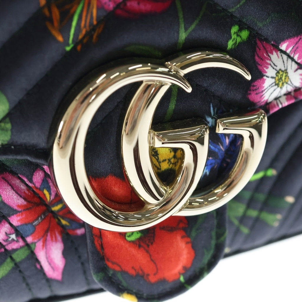 GUCCI(グッチ) GGマーモント ミニ トップハンドル 花柄 フローラル柄 サテン 2WAYショルダーバッグ ハンドバッグ 811238 黒/マルチカラー レディース