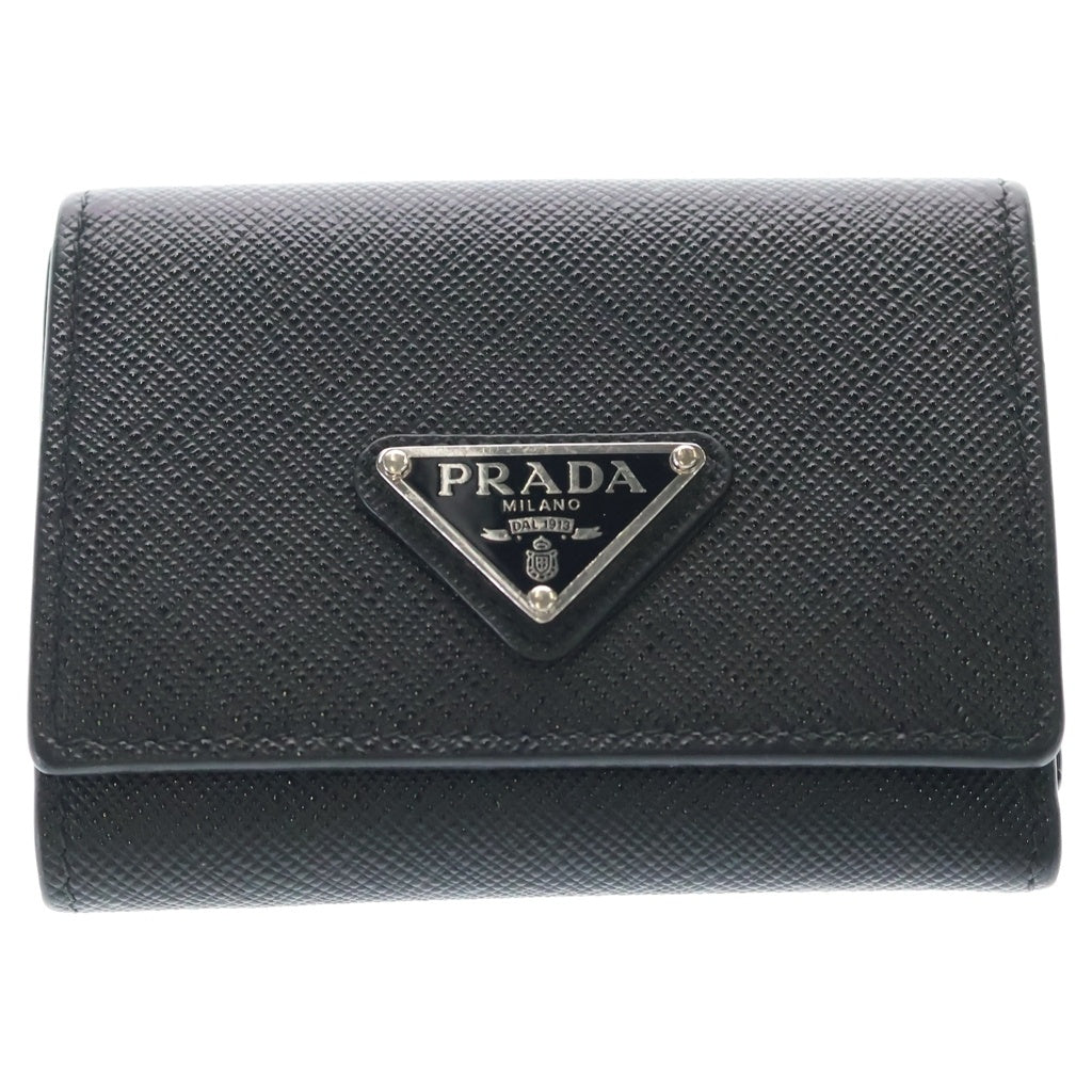 PRADA(プラダ) 三つ折り財布 コンパクトウォレット コインケース ブラック レザー 2MH042 シルバー金具 レディース