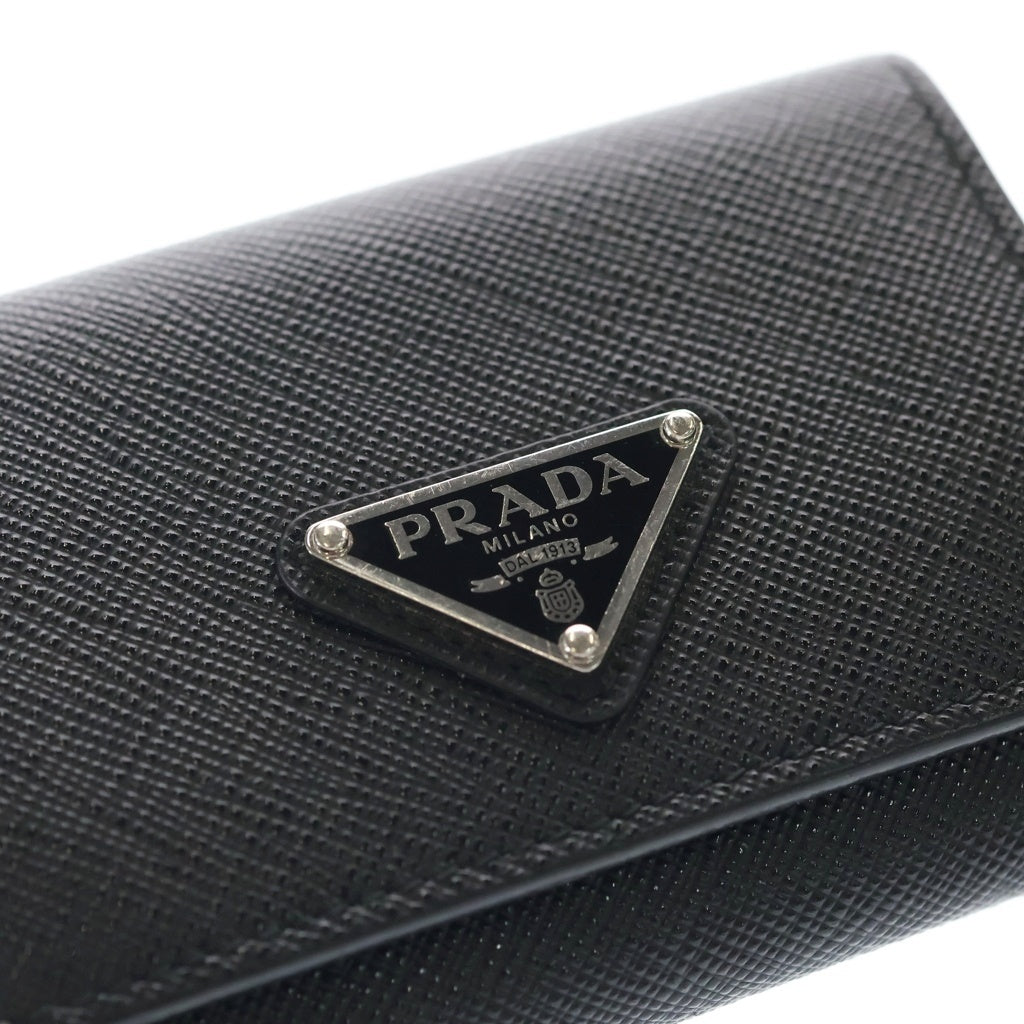 PRADA(プラダ) 三つ折り財布 コンパクトウォレット コインケース ブラック レザー 2MH042 シルバー金具 レディース