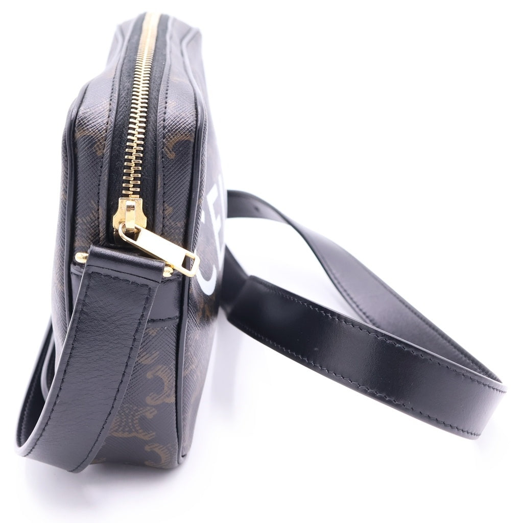 CELINE(セリーヌ) トリオンフ ミディアム メッセンジャーバッグ ブラック PVC レザー ゴールド金具 レディース