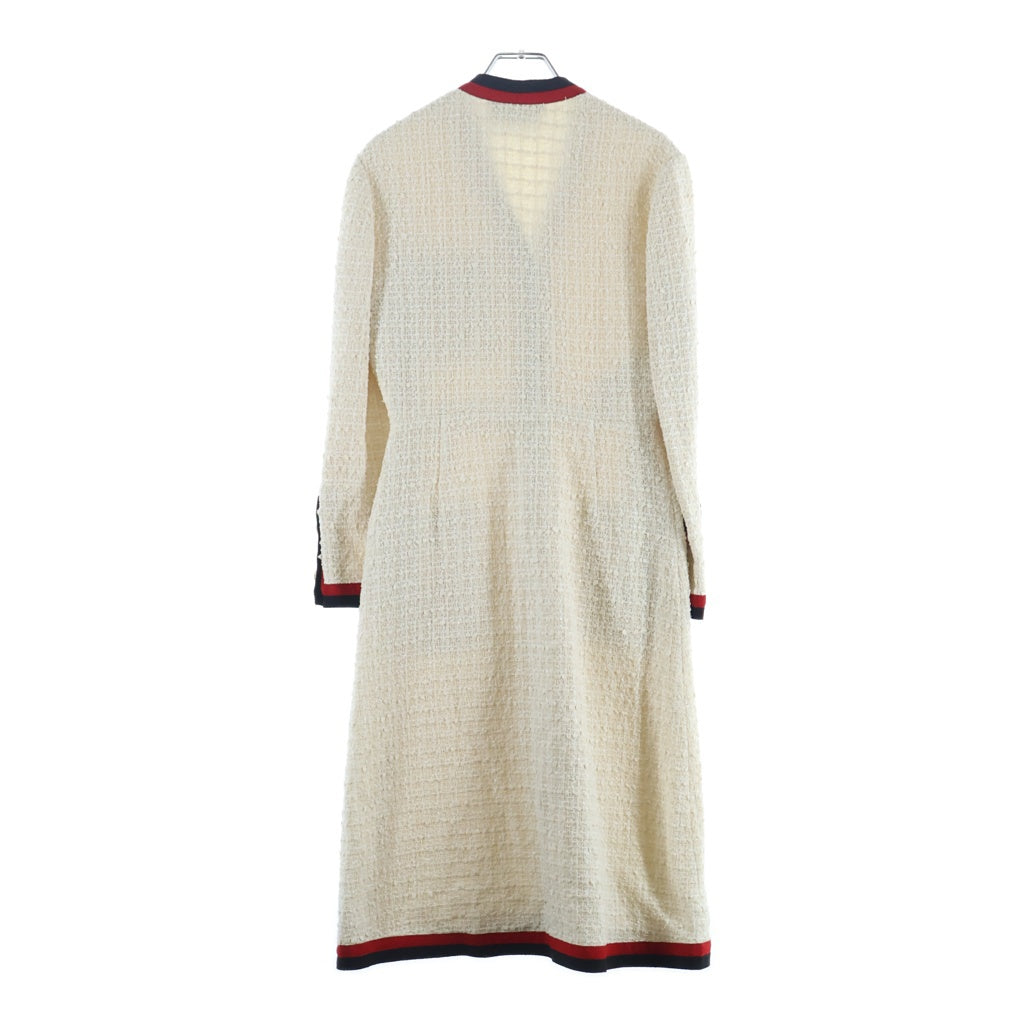 GUCCI(グッチ) GGボタン ウェブライン Vネック ツイード ロング ワンピース #38 オフホワイト 551562 レディース